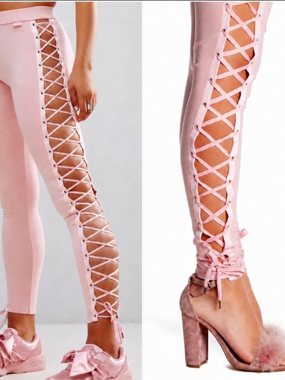 💥HOT ITEM💥Fenty Puma x Rihanna Boxing & Bomber Lacing Tights in Silver Pink